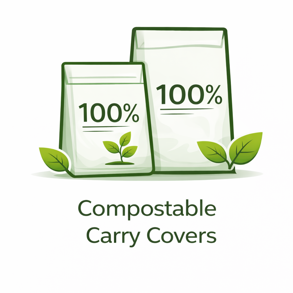 Eco-friendly compostable carry covers replacing plastic bags