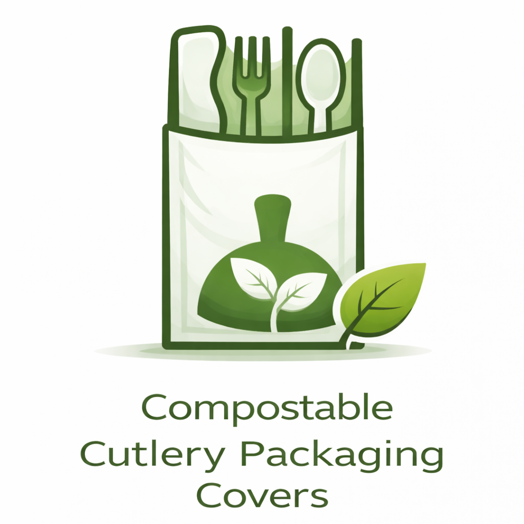 Compostable packaging covers for cutlery and food items